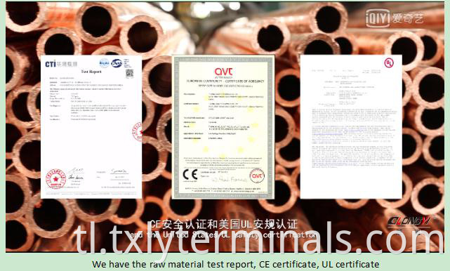  This section describes the certification of copper tube terminals